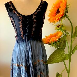 Artesanal Long dress, blue, one size,